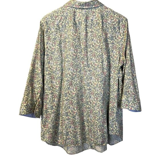 Chaps Floral No Iron Button Up Shirt 1X Butter Yellow Pastel Office Preppy - Picture 2 of 6